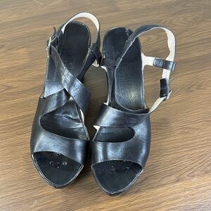 Vintage AGL Black Leather Women's‎ Wedge Sandals Sz EU 41
